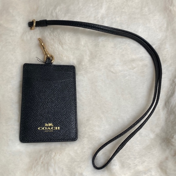 Coach Accessories Coach Black Lanyard Leather And Id Holder Poshmark
